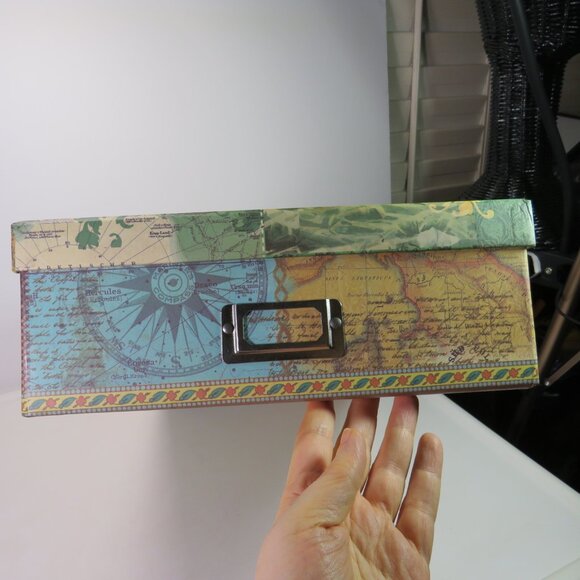 Large  Paris / Maps deign w metal tag holder Punch Studio Gift Box Storage Box - Picture 2 of 13